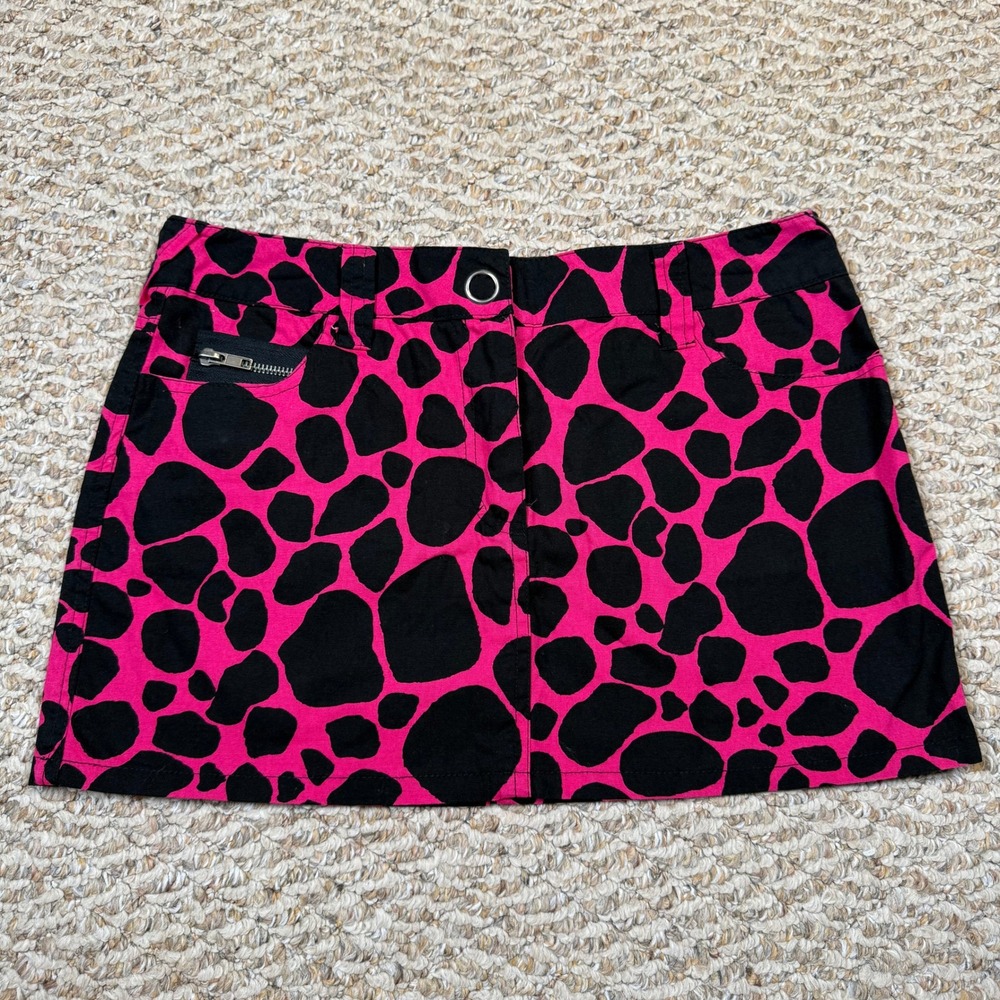 Vintage Urban Vibe Pink Black Animal Print Mini Skirt Y2K Cotton Size Medium
